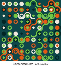 Seamless geometric pattern with colored elements, vector abstract background