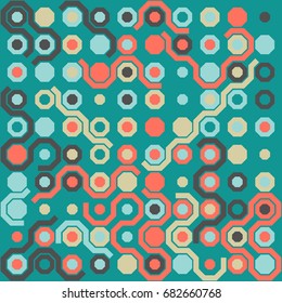 Seamless geometric pattern with colored elements, vector abstract background