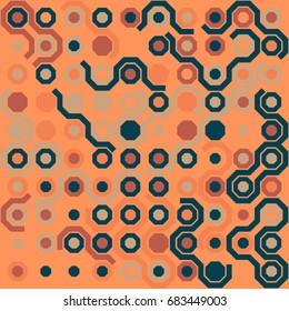 Seamless geometric pattern with colored elements, vector abstract background