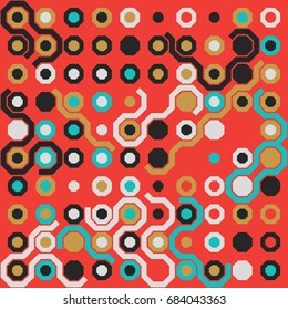 Seamless geometric pattern with colored elements, vector abstract background