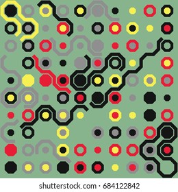 Seamless geometric pattern with colored elements, vector abstract background