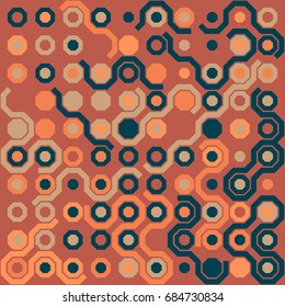 Seamless geometric pattern with colored elements, vector abstract background