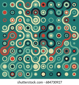 Seamless geometric pattern with colored elements, vector abstract background