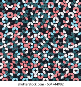 Seamless geometric pattern with colored elements, vector abstract background