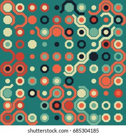 Seamless geometric pattern with colored elements, vector abstract background