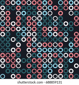Seamless geometric pattern with colored elements, vector abstract background