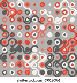 Seamless geometric pattern with colored elements, vector abstract background