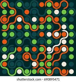 Seamless geometric pattern with colored elements, vector abstract background