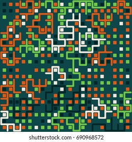 Seamless geometric pattern with colored elements, vector abstract background