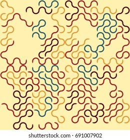 Seamless geometric pattern with colored elements, vector abstract with a yellow background 