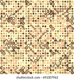 Seamless geometric pattern with colored elements, vector abstract background in brown hues