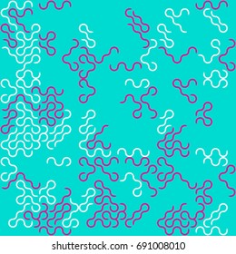 Seamless geometric pattern with colored elements, vector abstract background in blue and pink
