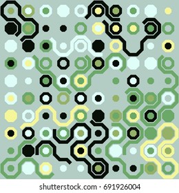 Seamless geometric pattern with colored elements, vector abstract background