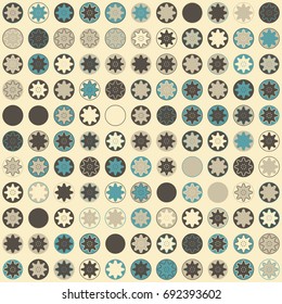 Seamless geometric pattern with colored elements, vector abstract background