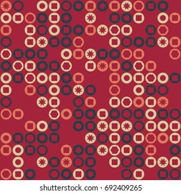 Seamless geometric pattern with colored elements, vector abstract background