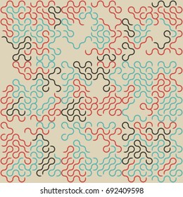 Seamless geometric pattern with colored elements, vector abstract background