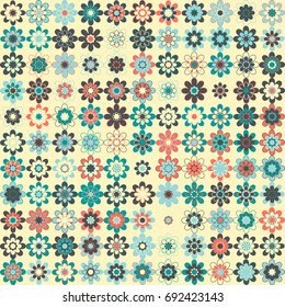Seamless geometric pattern with colored elements, vector abstract background