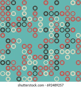 Seamless geometric pattern with colored elements, vector abstract background