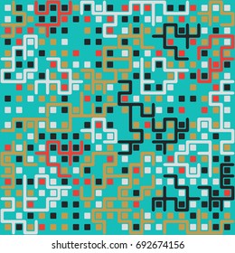Seamless geometric pattern with colored elements, vector abstract background