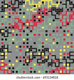 Seamless geometric pattern with colored elements, vector abstract background