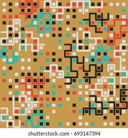 Seamless geometric pattern with colored elements, vector abstract background