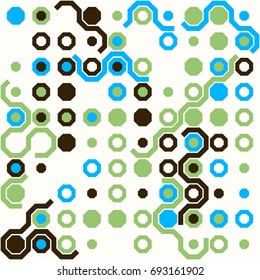 Seamless geometric pattern with colored elements, vector abstract background