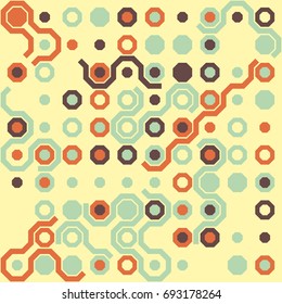 Seamless geometric pattern with colored elements, vector abstract background