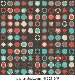 Seamless geometric pattern with colored elements, vector abstract background