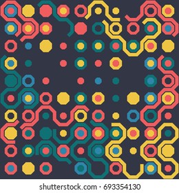 Seamless geometric pattern with colored elements, vector abstract background