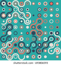 Seamless geometric pattern with colored elements, vector abstract background