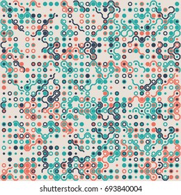 Seamless geometric pattern with colored elements, vector abstract background