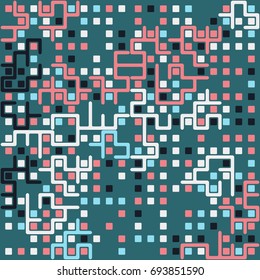 Seamless geometric pattern with colored elements, vector abstract background