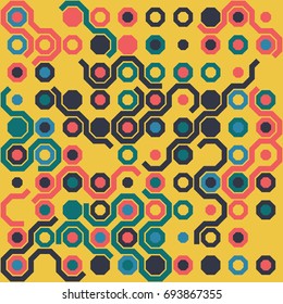 Seamless geometric pattern with colored elements, vector abstract background