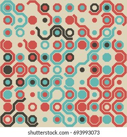 Seamless geometric pattern with colored elements, vector abstract background