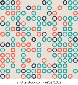 Seamless geometric pattern with colored elements, vector abstract background