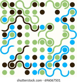 Seamless geometric pattern with colored elements, vector abstract background