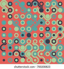Seamless geometric pattern with colored elements, vector abstract background