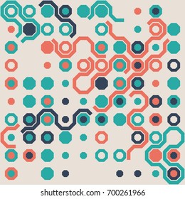 Seamless geometric pattern with colored elements, vector abstract background
