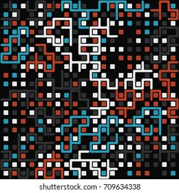Seamless geometric pattern with colored elements, vector abstract background