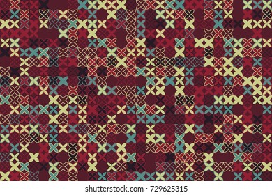 Seamless geometric pattern with colored elements, vector abstract background