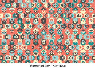 Seamless geometric pattern with colored elements, vector abstract background