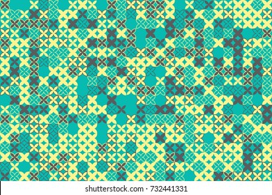 Seamless geometric pattern with colored elements, vector abstract background