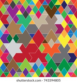 Seamless geometric pattern of colored triangles. Abstract background of geometric shapes. Geometric mosaic of triangles