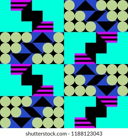 Seamless geometric pattern with colorful creative abstract tile circle and triangle vector illustration