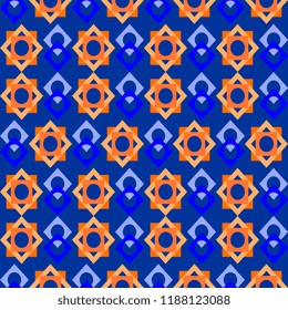 Seamless geometric pattern with colorful creative abstract tile blue and orange mandala vector illustration