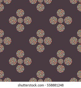 Seamless geometric pattern of colorful dotted circles. Abstract mosaic background. Vector Illustration.