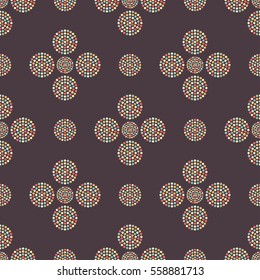 Seamless geometric pattern of colorful dotted circles. Abstract mosaic background. Vector Illustration.