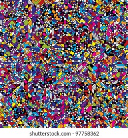 Seamless geometric pattern with colorful elements, vector background.