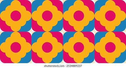 Patrón geométrico sin fisuras con tema floral colorido. Perfecto para la impresión, el diseño y los textiles