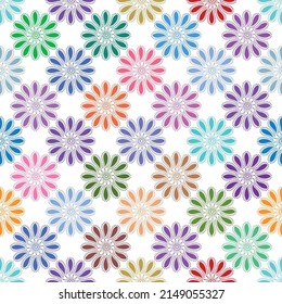 Seamless geometric pattern with colorful flowers on a transparent background. vector image eps 10